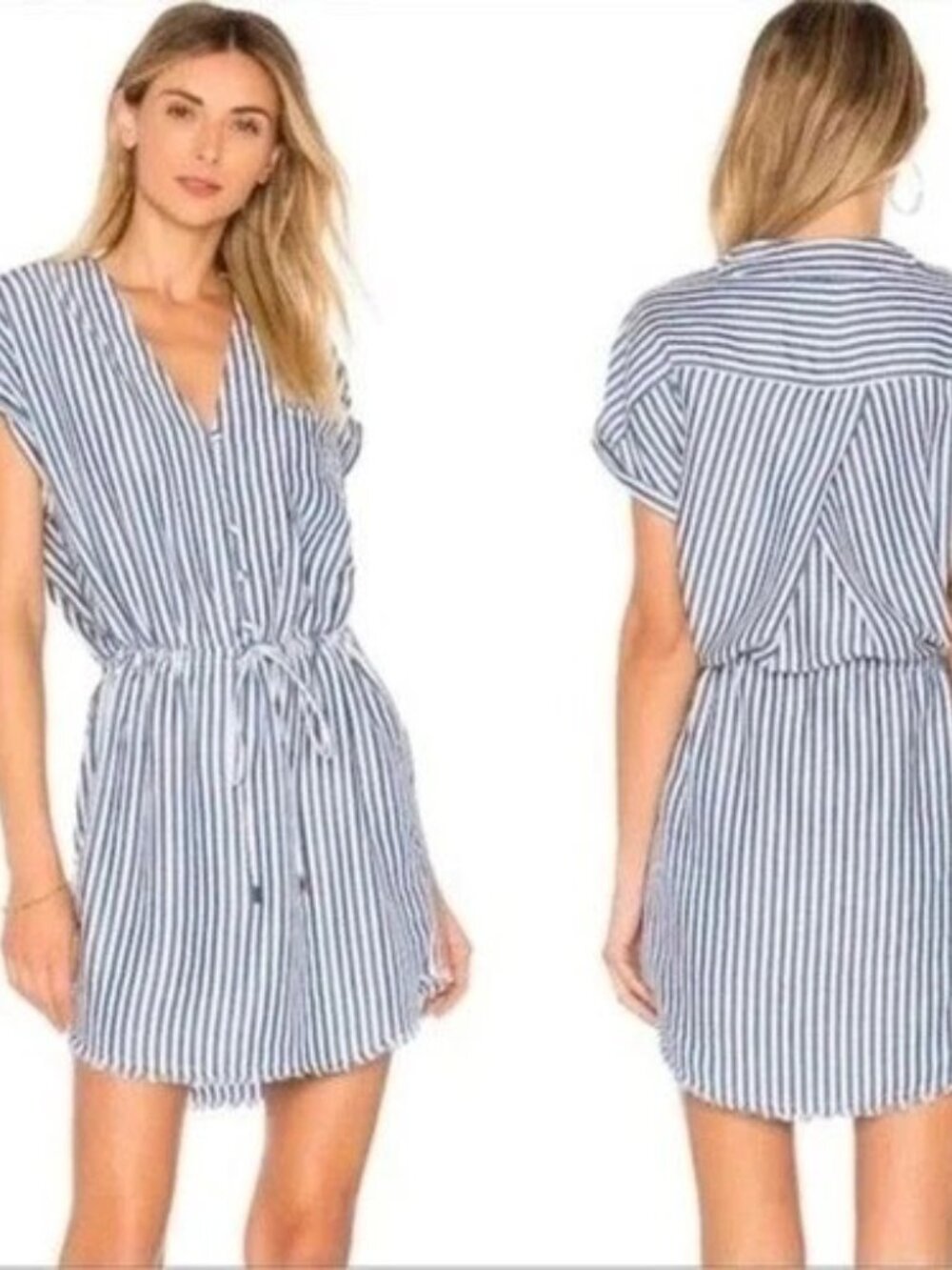 Revolve PAIGE Haidee Blue Stripe Drawstring Waist Relaxed Fit Dress XS